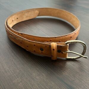 OSTRICH LEATHER BELT FULL QUILL LIGHT TAN  SIZE 38